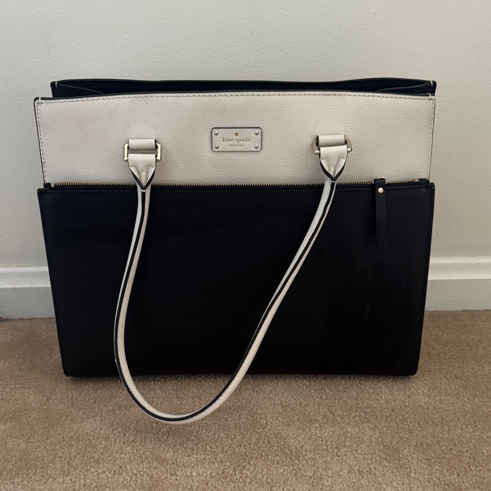Large Kate spade leather tote. Black and white.